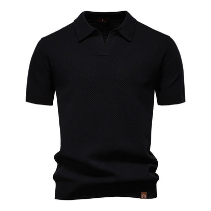 Comfortable Textured Knit Polo Shirt for Women with V Neck Short Sleeve Ribbed Fitted Casual Style