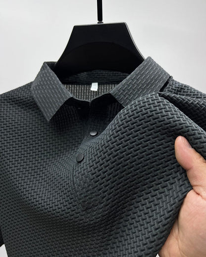 Elegant Textured Knit Polo Shirt for Women with Spread Collar Long Sleeve Button Placket Relaxed Style
