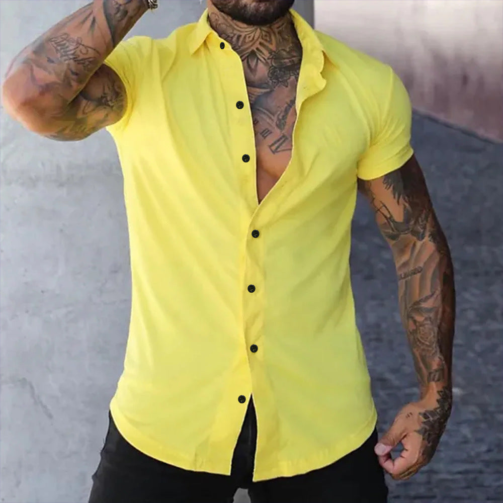 Effortless Stretch Button Up Shirt for Women with Point Collar Short Sleeve Slim Fit Casual Style