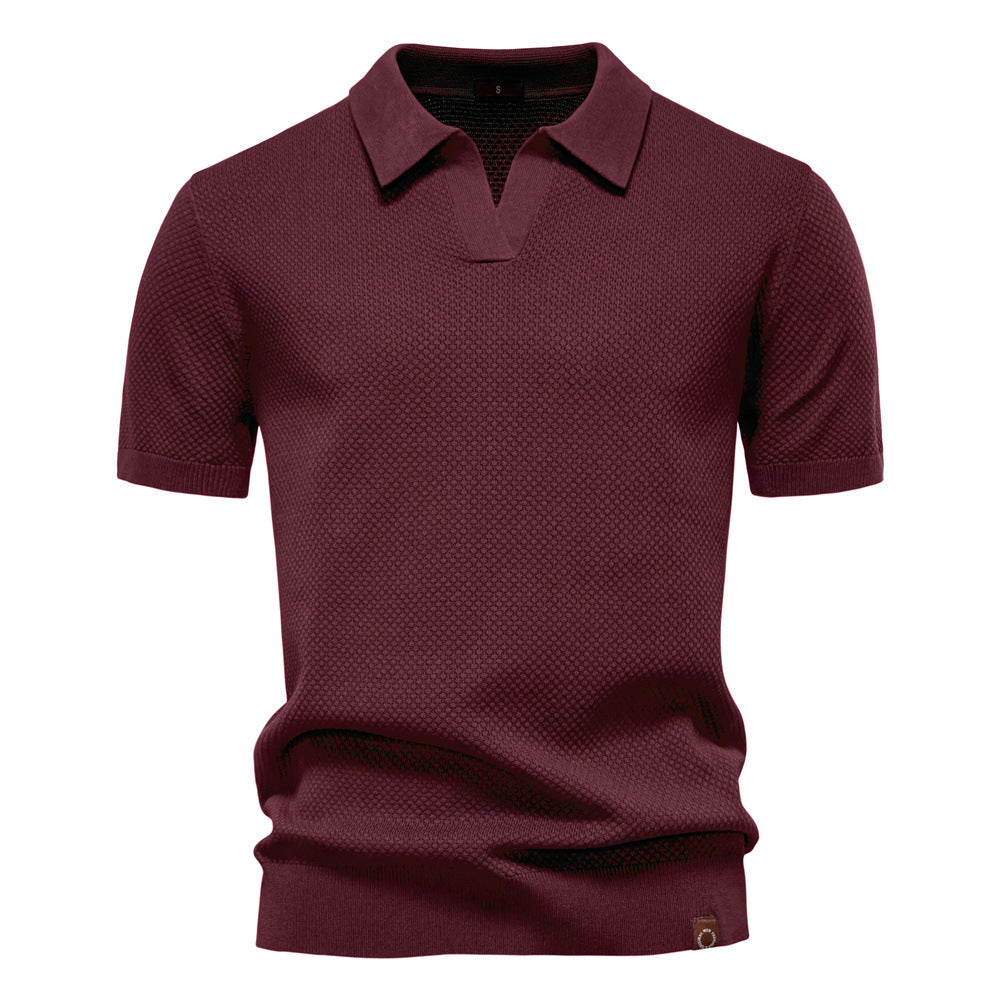 Comfortable Textured Knit Polo Shirt for Women with V Neck Short Sleeve Ribbed Fitted Casual Style