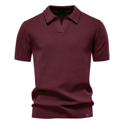 Comfortable Textured Knit Polo Shirt for Women with V Neck Short Sleeve Ribbed Fitted Casual Style