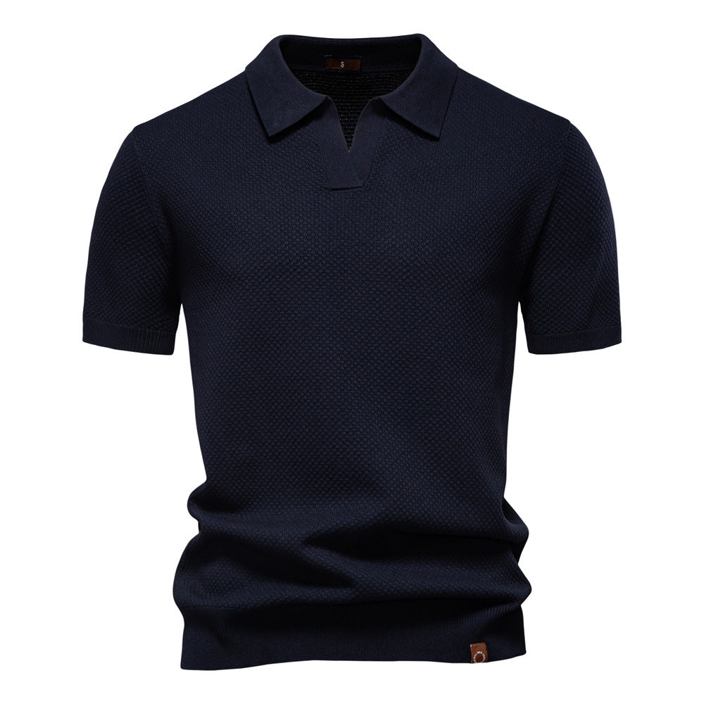 Comfortable Textured Knit Polo Shirt for Women with V Neck Short Sleeve Ribbed Fitted Casual Style