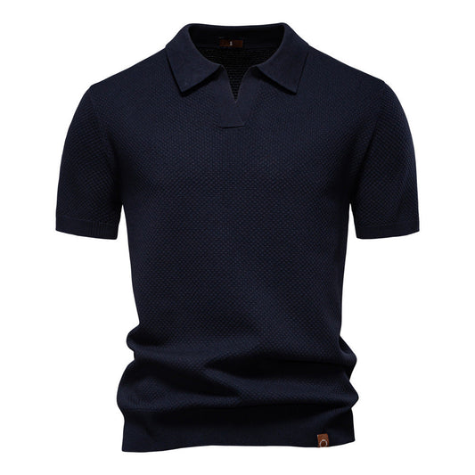 Comfortable Textured Knit Polo Shirt for Women with V Neck Short Sleeve Ribbed Fitted Casual Style