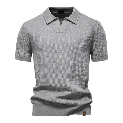 Comfortable Textured Knit Polo Shirt for Women with V Neck Short Sleeve Ribbed Fitted Casual Style