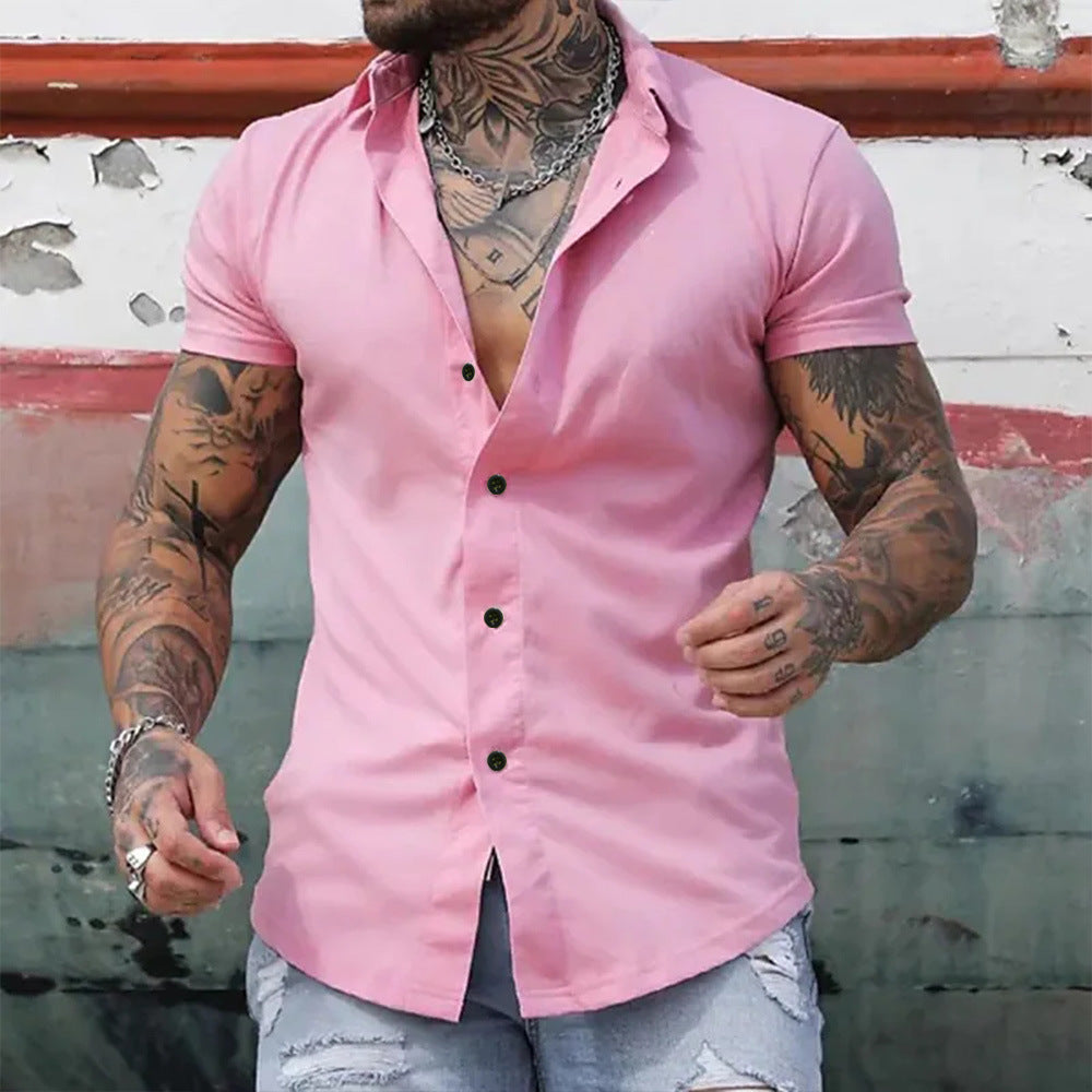 Effortless Stretch Button Up Shirt for Women with Point Collar Short Sleeve Slim Fit Casual Style