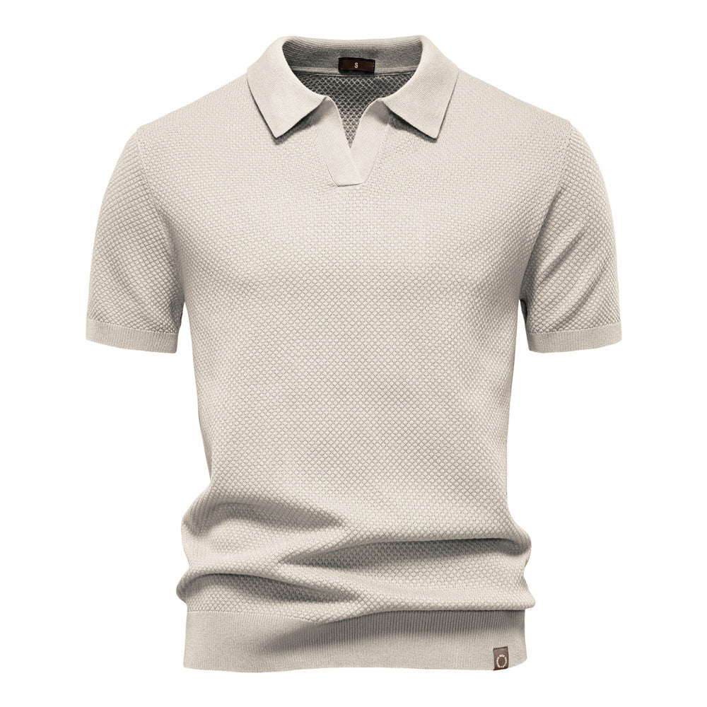 Comfortable Textured Knit Polo Shirt for Women with V Neck Short Sleeve Ribbed Fitted Casual Style