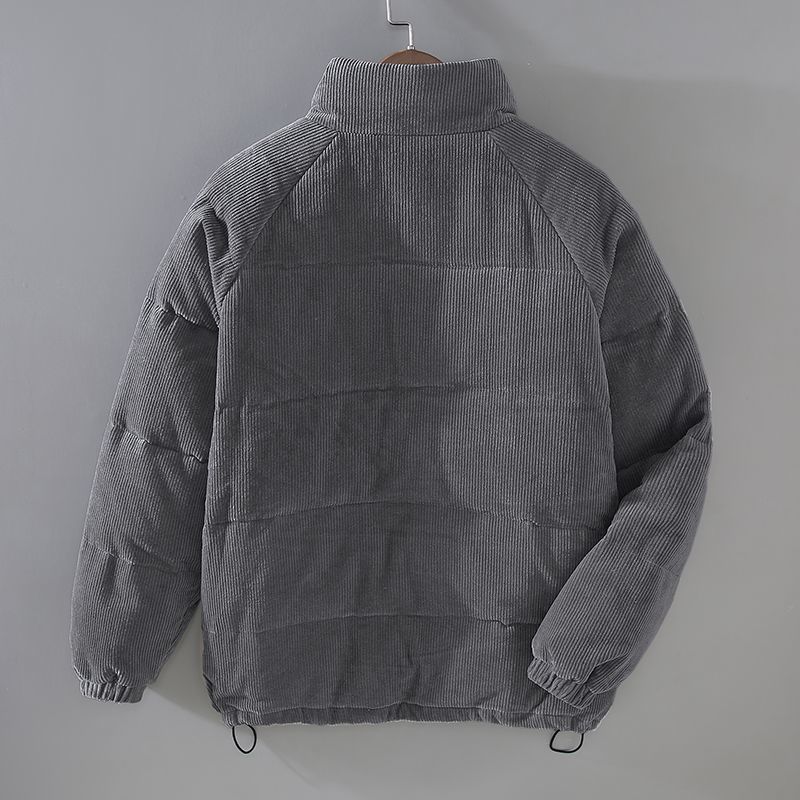 Comfortable Corduroy Puffer Jacket for Women with Stand Collar Long Sleeve Snap Button Quilted Casual Style