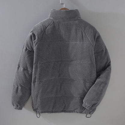 Comfortable Corduroy Puffer Jacket for Women with Stand Collar Long Sleeve Snap Button Quilted Casual Style