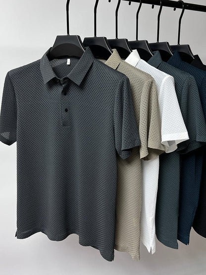 Elegant Textured Knit Polo Shirt for Women with Spread Collar Long Sleeve Button Placket Relaxed Style