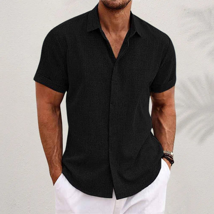 Effortless Linen Shirt for Women with Collar Short Sleeve Button Front Relaxed Casual Style