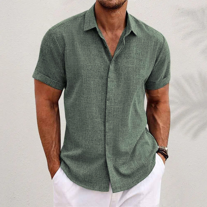 Effortless Linen Shirt for Women with Collar Short Sleeve Button Front Relaxed Casual Style