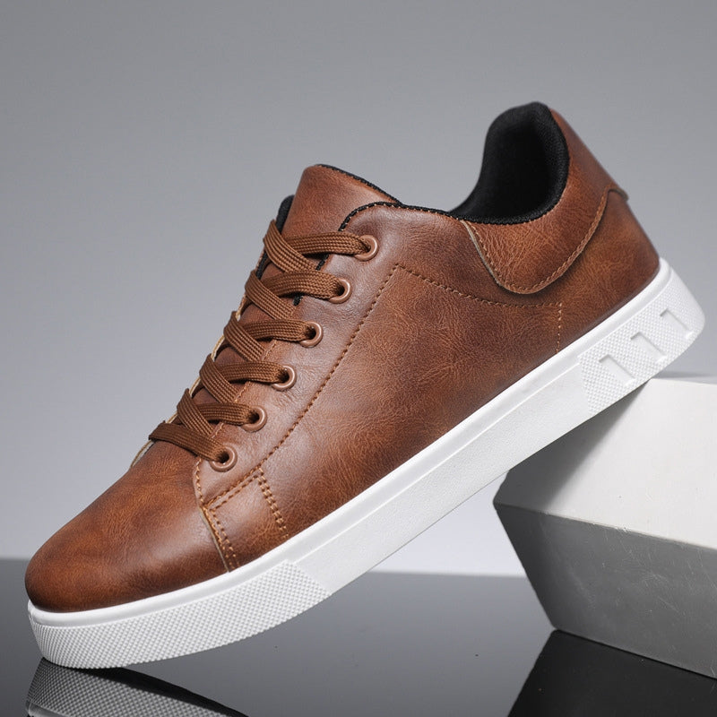 Comfortable Leather Sneakers for Women with Lace Up Round Toe Casual Style