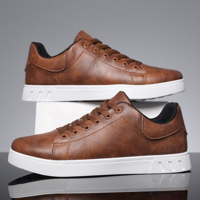 Comfortable Leather Sneakers for Women with Lace Up Round Toe Casual Style