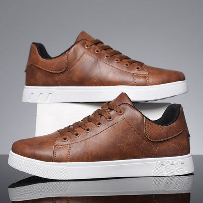 Comfortable Leather Sneakers for Women with Lace Up Round Toe Casual Style
