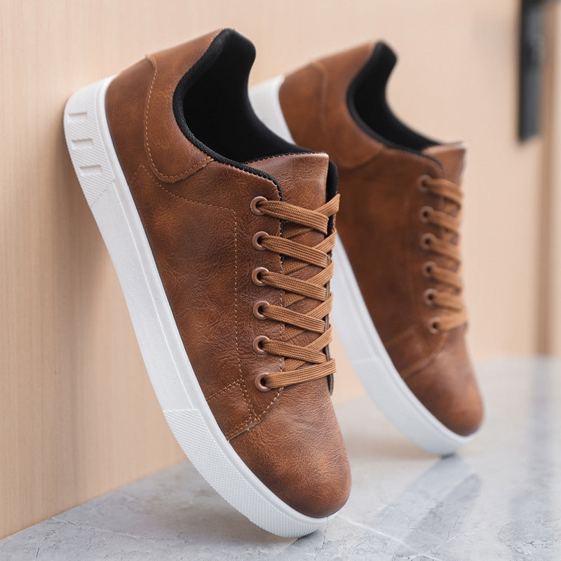 Comfortable Leather Sneakers for Women with Lace Up Round Toe Casual Style