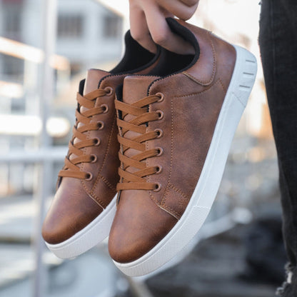 Comfortable Leather Sneakers for Women with Lace Up Round Toe Casual Style