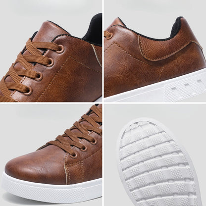 Comfortable Leather Sneakers for Women with Lace Up Round Toe Casual Style