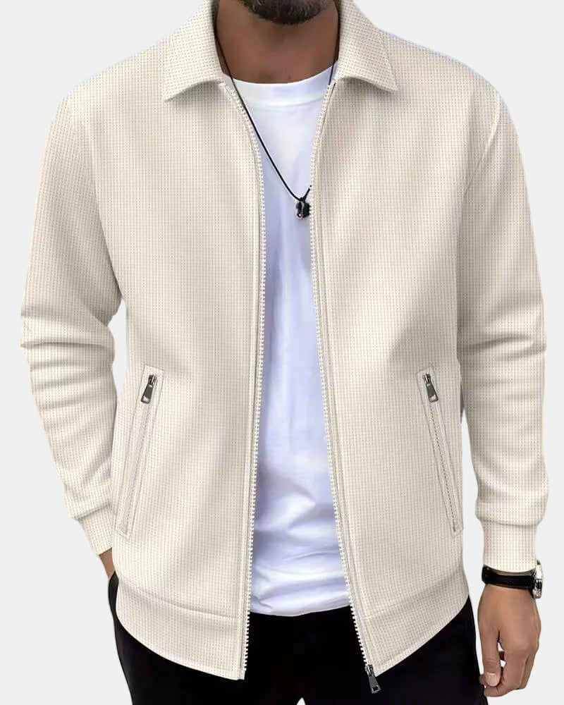 Effortless Textured Knit Jacket for Women with Shirt Collar Long Sleeve Zip Front Relaxed Casual Style