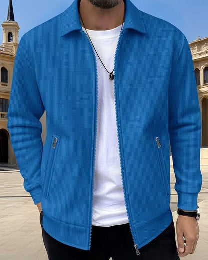 Effortless Textured Knit Jacket for Women with Shirt Collar Long Sleeve Zip Front Relaxed Casual Style
