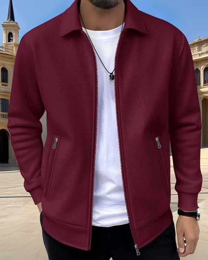 Effortless Textured Knit Jacket for Women with Shirt Collar Long Sleeve Zip Front Relaxed Casual Style