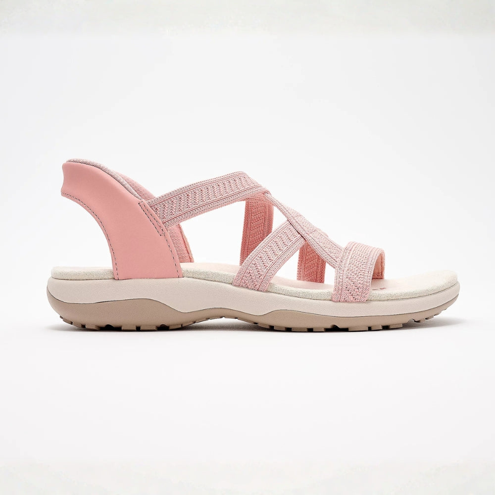 Comfortable Sandals for Women with Multi Strap Woven Upper Cushioned Flat Sole Slip On Style
