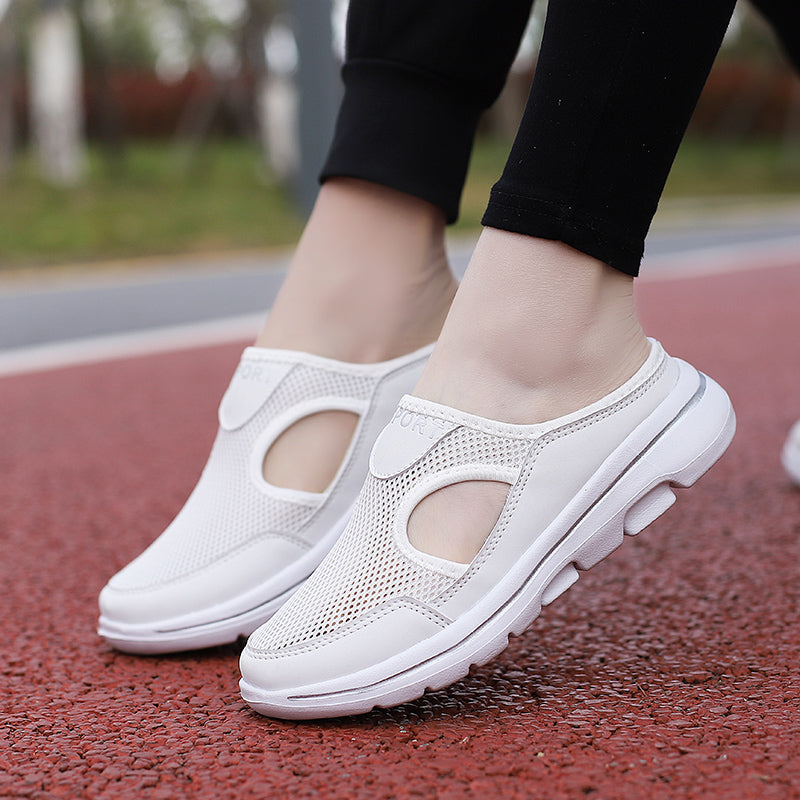 Comfortable Mesh Slip On Mule Sneaker for Women with Cutout Vent Platform Sole Sport Style