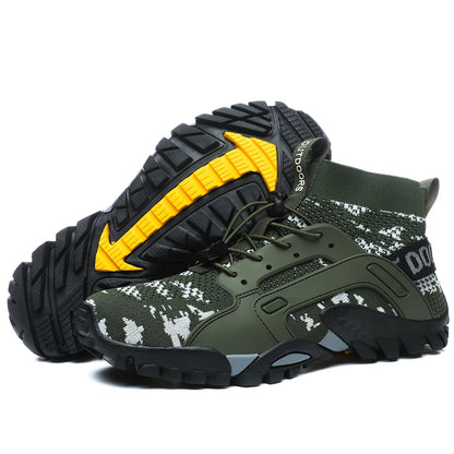 Effortless Knit Mesh Trail Sneaker for Women with High Top Lace Up Rugged Outsole Casual Style