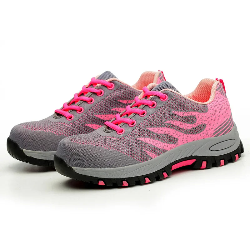 Comfortable Mesh Knit Trail Sneaker for Women with Lace Up Lug Sole Athletic Style