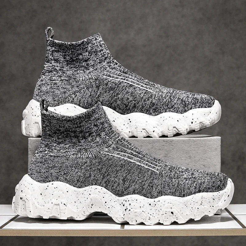 Comfortable Knit Sock Sneaker for Women with Slip On High Top Chunky Sole Casual Style