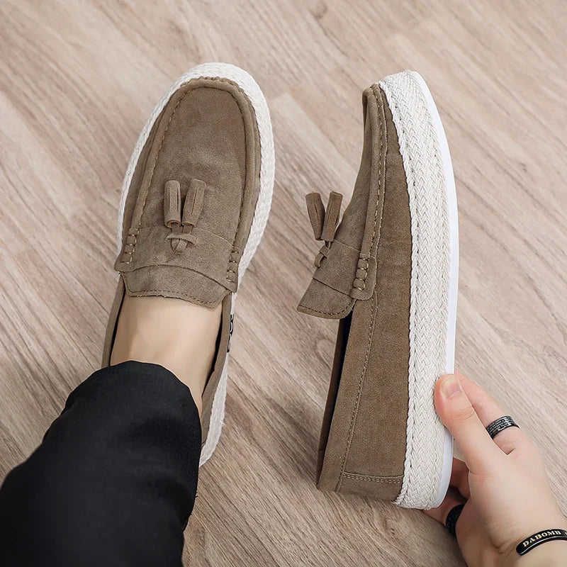 Comfortable Suede Tassel Loafer for Women with Espadrille Braided Sole Slip On Casual Style