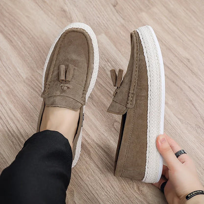 Comfortable Suede Tassel Loafer for Women with Espadrille Braided Sole Slip On Casual Style