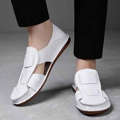 Effortless Leather Loafer Sandal for Women with Round Toe Cutout Slip On Casual Style