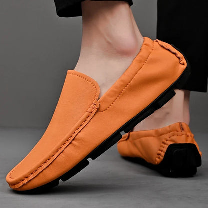 Comfortable Leather Driving Loafers for Women with Round Toe Slip On Ruched Casual Style