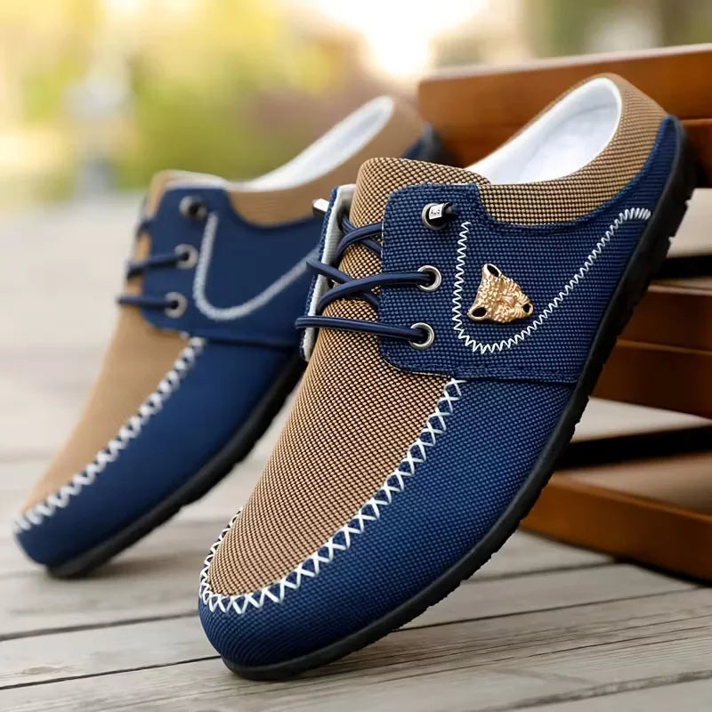 Effortless Canvas Loafer for Women with Lace Up Round Toe Contrast Stitch Casual Style