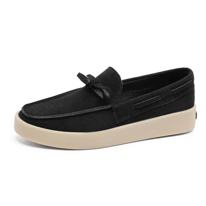 Comfortable Suede Loafer for Women with Bow Tie Platform Sole Slip On Casual Style