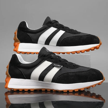 Effortless Suede Sneaker for Women with Lace Up Striped Panel Chunky Sole Retro Style