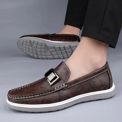 Stylish Leather Loafer for Women with Buckle Strap Slip On Cushioned Casual Style