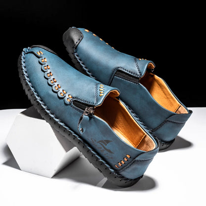 Comfortable Leather Loafers for Women with Hand Stitched Zipper Detail Slip On Casual Style