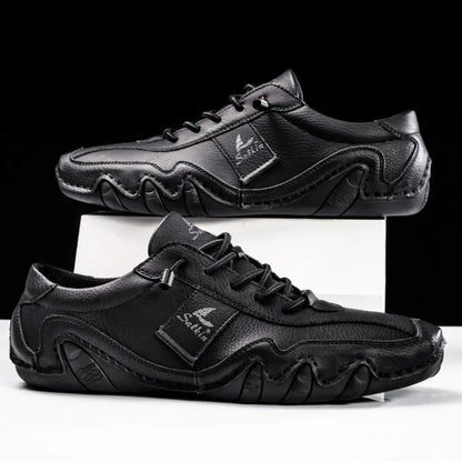 Comfortable Leather Fashion Sneaker for Women with Lace Up Stitched Moc Toe Contrast Sole Casual Style