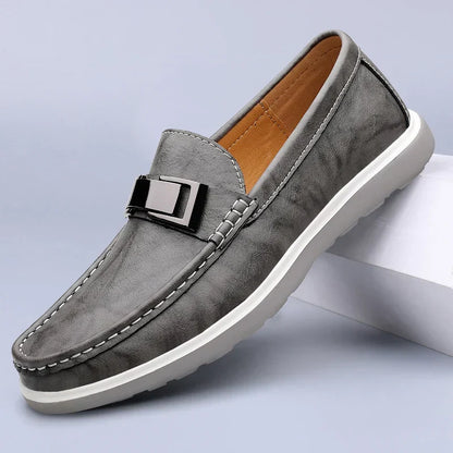 Stylish Leather Loafer for Women with Buckle Strap Slip On Cushioned Casual Style