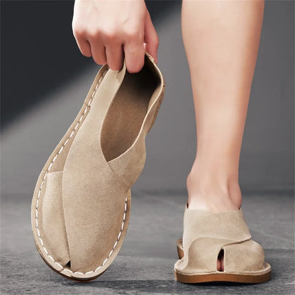Effortless Suede Slip-On Sandals for Women with Round Toe Cutout Side Flat Espadrille Style