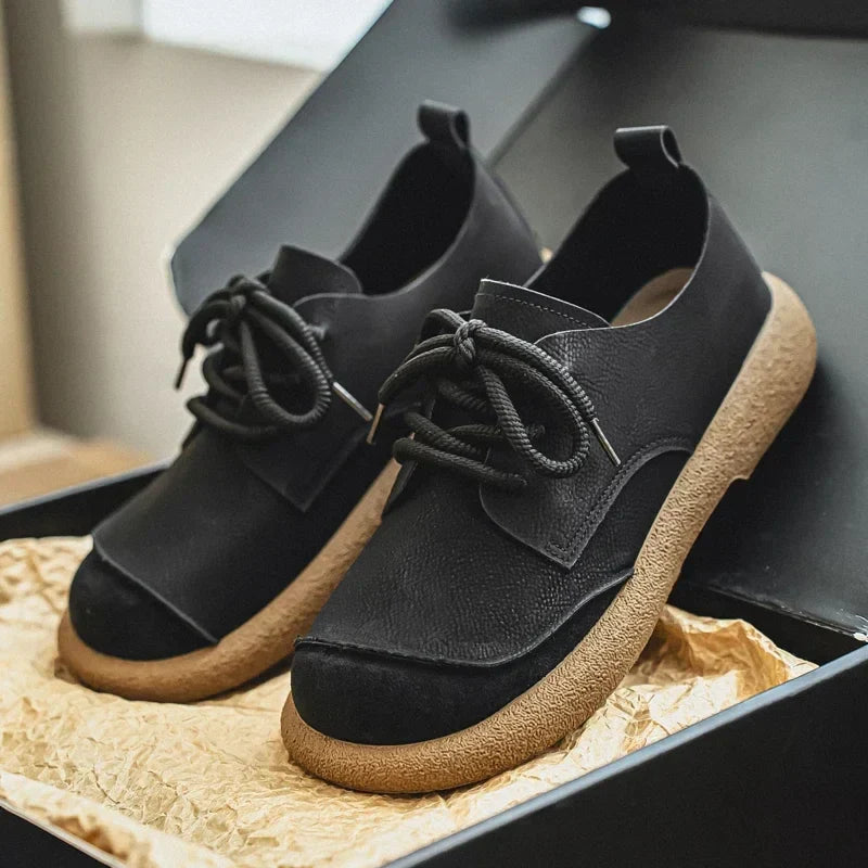 Effortless Leather Derby Sneaker for Women with Lace Up Suede Cap Toe Chunky Sole Casual Style