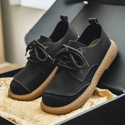 Effortless Leather Derby Sneaker for Women with Lace Up Suede Cap Toe Chunky Sole Casual Style