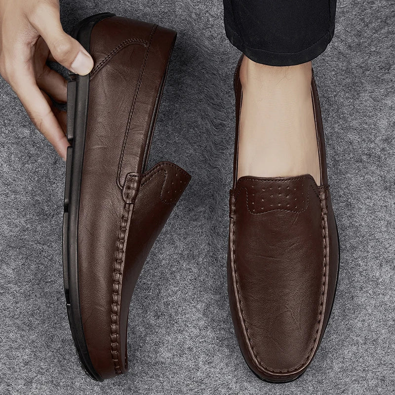 Comfortable Leather Loafer for Women with Round Toe Slip-On Stitched Apron Casual Style