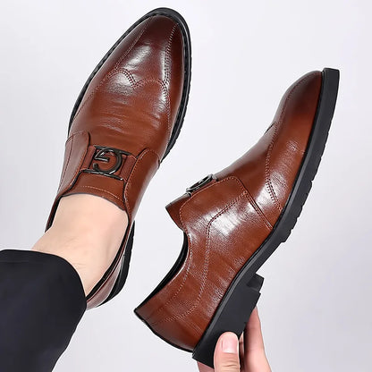 Elegant Leather Monk Strap Loafer for Women with Pointed Toe Wingtip Buckle Detail Style