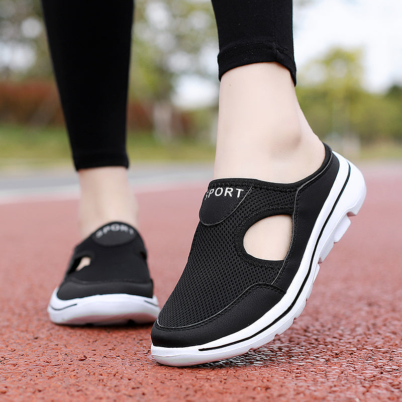 Comfortable Mesh Slip On Mule Sneaker for Women with Cutout Vent Platform Sole Sport Style