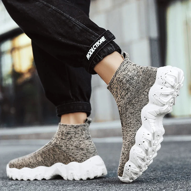 Comfortable Knit Sock Sneaker for Women with Slip On High Top Chunky Sole Casual Style
