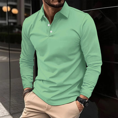 Elegant Ribbed Polo Shirt for Women with Collar Long Sleeve Button Placket Casual Style