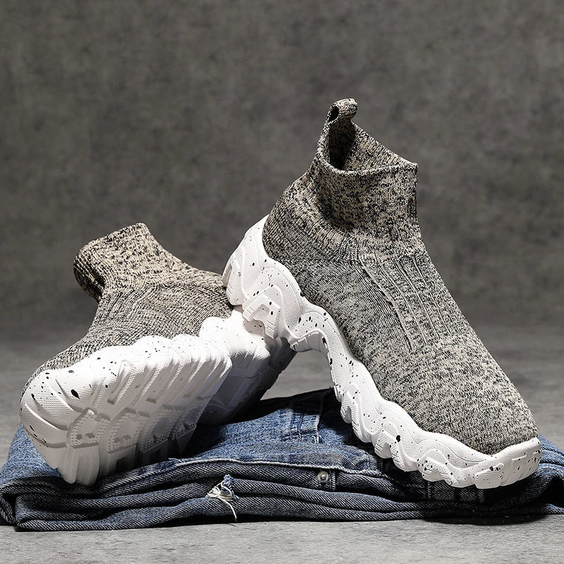 Comfortable Knit Sock Sneaker for Women with Slip On High Top Chunky Sole Casual Style