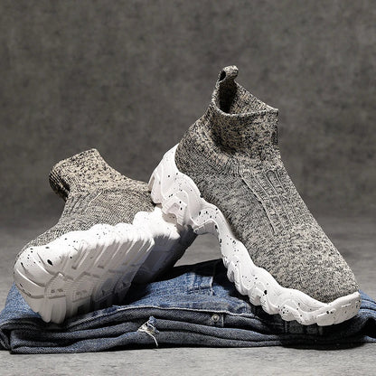 Comfortable Knit Sock Sneaker for Women with Slip On High Top Chunky Sole Casual Style
